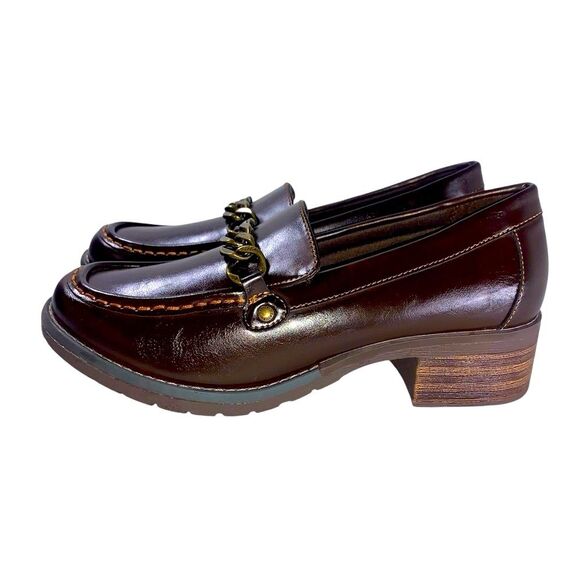 Brown Chunky Heel Loafer Women’s Size 10M Stacked Heel Y2K Academia - Picture 1 of 15